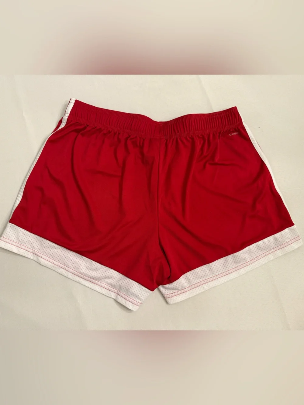 adidas Red Women's Athletic Shorts with White Trim and Stripes - Picture 2 of 4